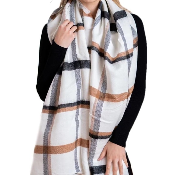 Lele Fashion Accessories - LELE Fashion Beige Checker Plaid Printed Scarf